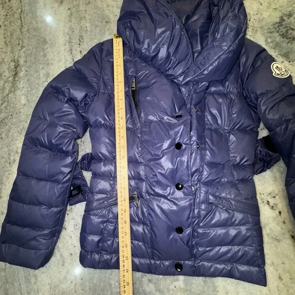 Moncler Size 2 Grenoble Puffer Down Feather Jacket 2010s Navy Blue Short Belted - Picture 7 of 14
